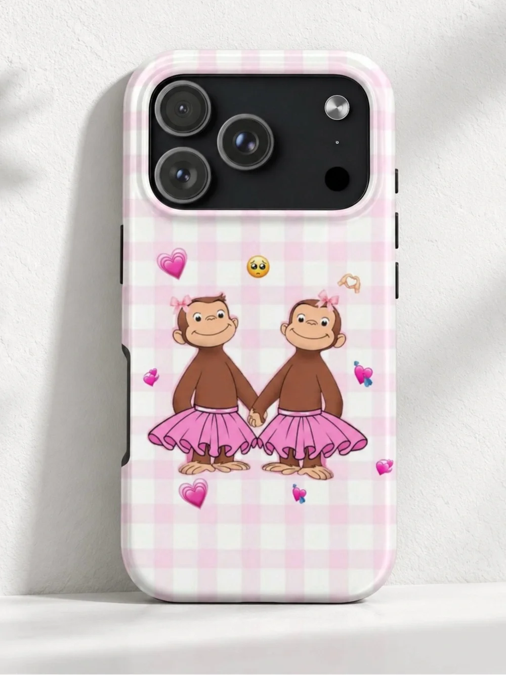 Tutu Monkey Pink Gingham Balletcore Coquette Aesthetic Tough Phone Case